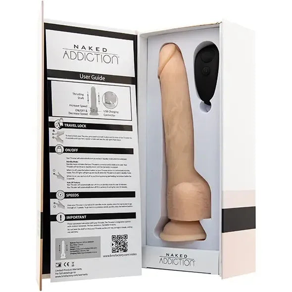 Naked Addiction Thrusting Machine 23 cm vanilės spalvos silikoninis vibratorius su nuotolinio valdymo pulteliu