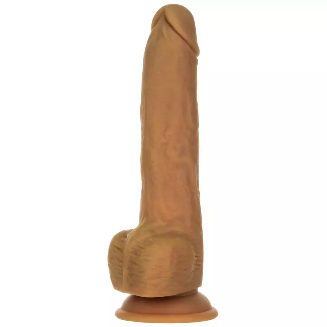 Naked Addiction Thrusting Model 23 cm karamelės spalvos nuotoliniu būdu valdomas silikoninis vibratorius