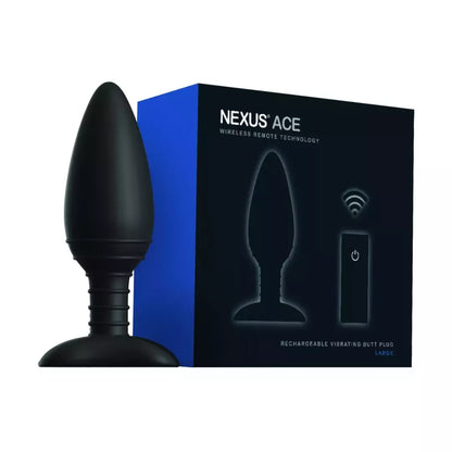 Nexus Ace L didelis silikoninis kamštis su nuotolinio valdymo pulteliu, juodas, 5,1 cm skersmens