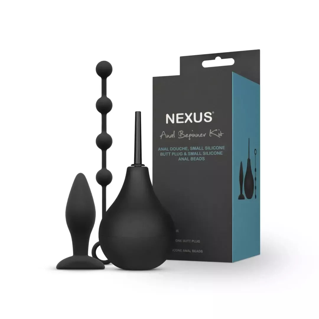 Nexus Anal Beginner Kit – silikoninis pradedančiųjų rinkinys su klizmos pompa, kaiščiu ir karoliukais