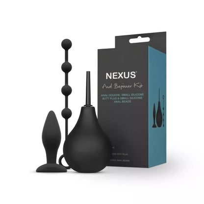Nexus Anal Beginner Kit – silikoninis pradedančiųjų rinkinys su klizmos pompa, kaiščiu ir karoliukais