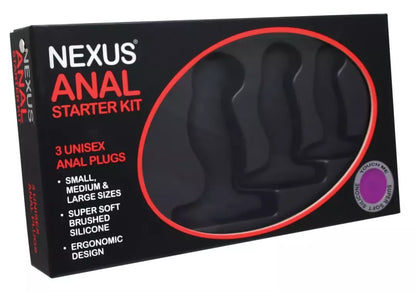 Nexus Anal Kit – 3 silikoninių intymių treniruočių kamščių rinkinys, juodas