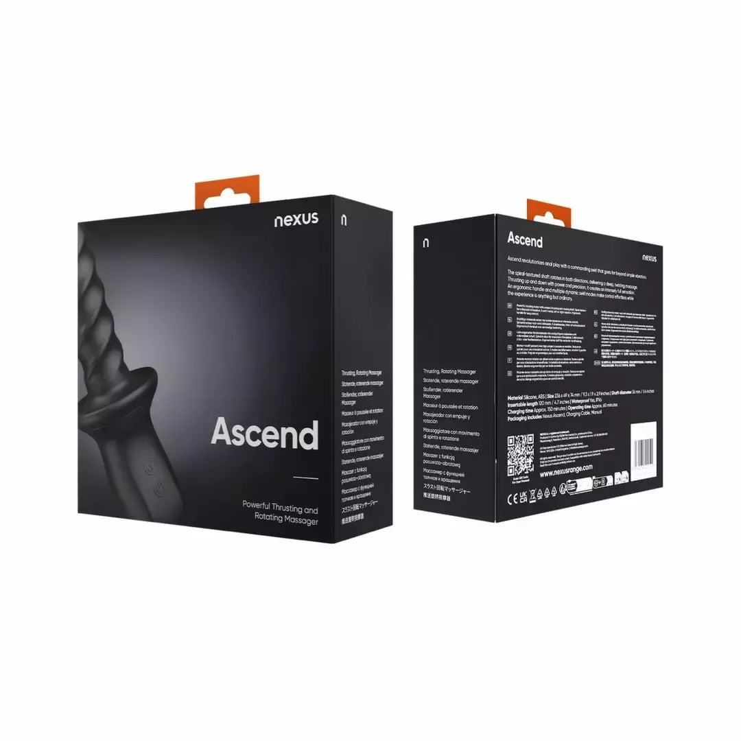 Nexus Ascend juodas besisukantis ir stumiantis intymus prietaisas, ergonomiškas, atsparus vandeniui