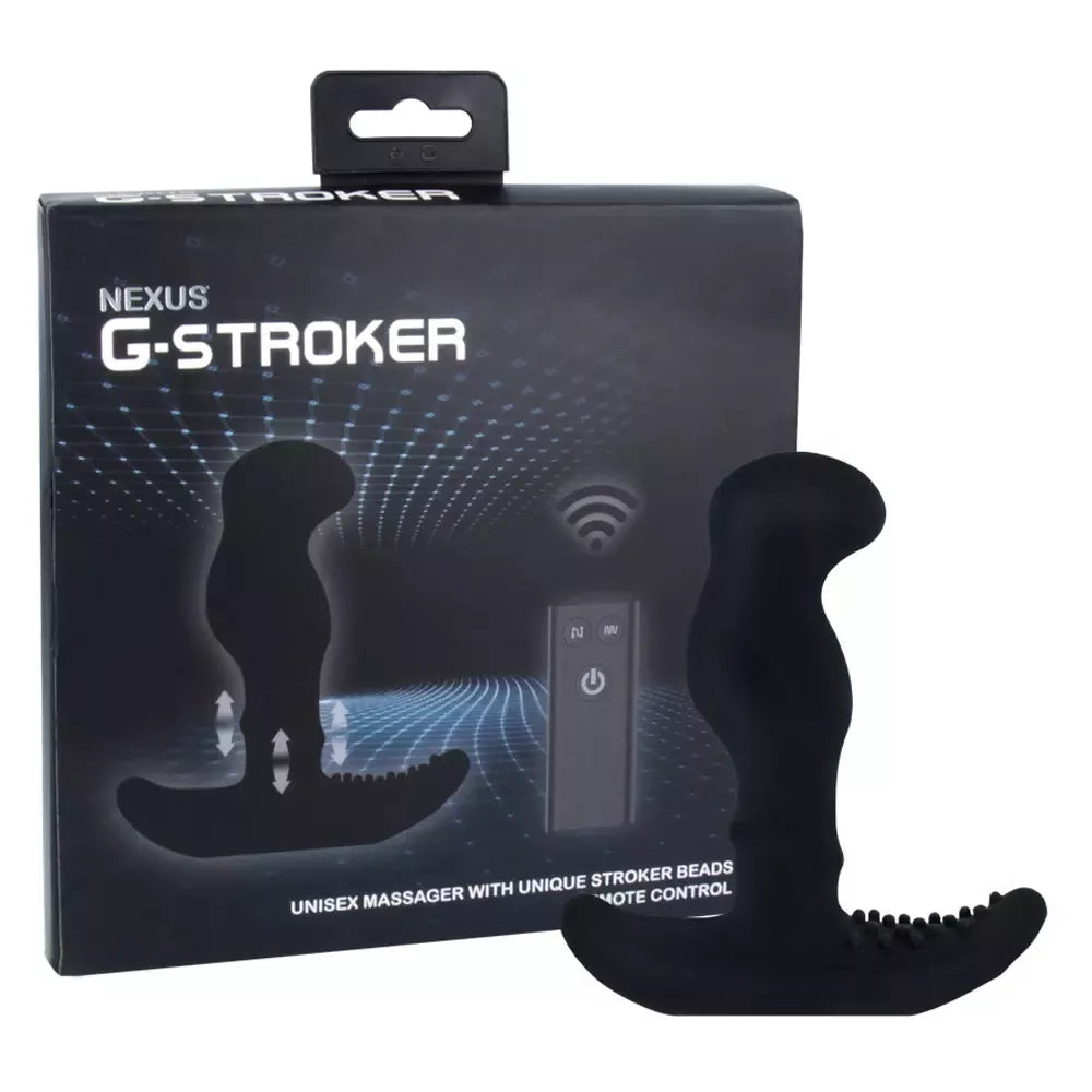 Nexus G-Stroker Black intymus masažuoklis su nuotolinio valdymo pulteliu, silikoninis, 12 cm
