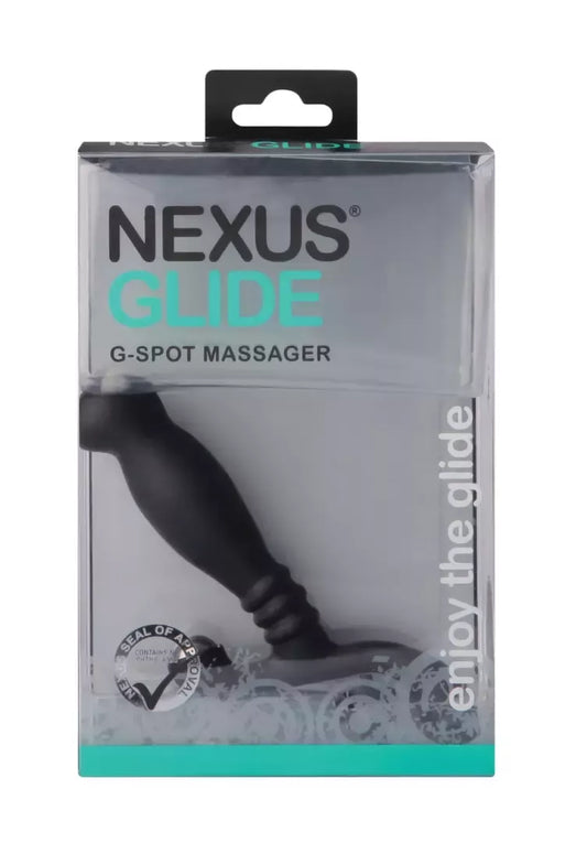 Nexus Glide Black – anatominis prostatos masažuoklis, 11,5 cm, metalinis akcentas