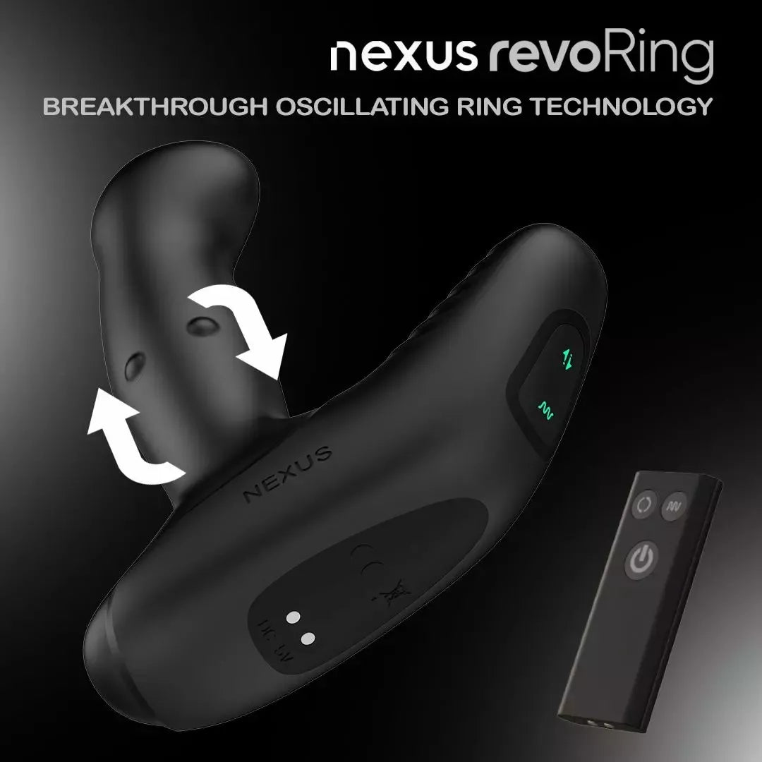 Nexus Revo Ring nuotoliniu būdu valdomas besisukantis silikoninis sveikatingumo prietaisas, juodas, 13,5 cm