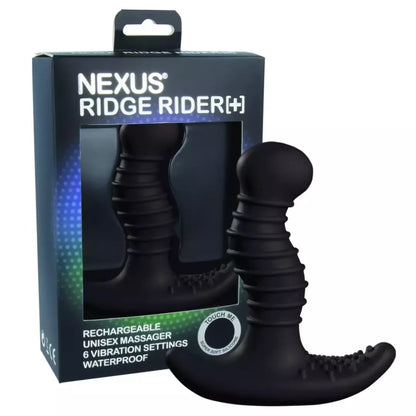 „Nexus Ridge Rider Plus Black“ silikoninis dviejų zonų masažuoklis, 10 cm