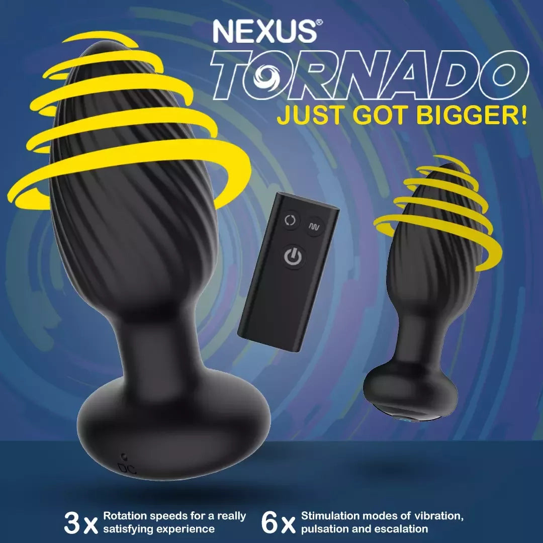 Nexus Tornado Medium Black – besisukantis silikoninis analinis kamštis su nuotolinio valdymo pulteliu