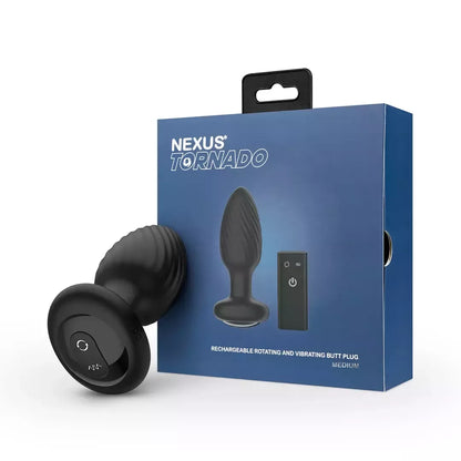 Nexus Tornado Medium Black – besisukantis silikoninis analinis kamštis su nuotolinio valdymo pulteliu