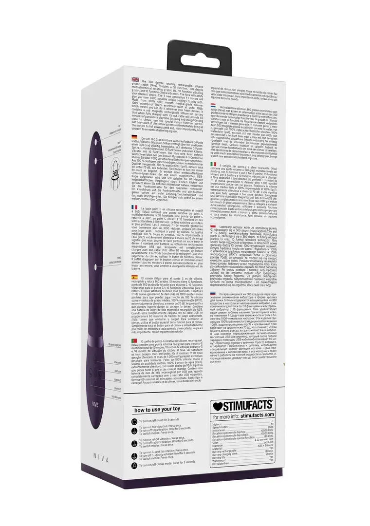 Niva besisukanti kelių variklių intymi sistema, purpurinė, silikoninė, USB, IPX7