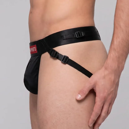 No-Parts Taylor reguliuojami diržai (strap-on), dviguba O formos žiedų sistema, juodi