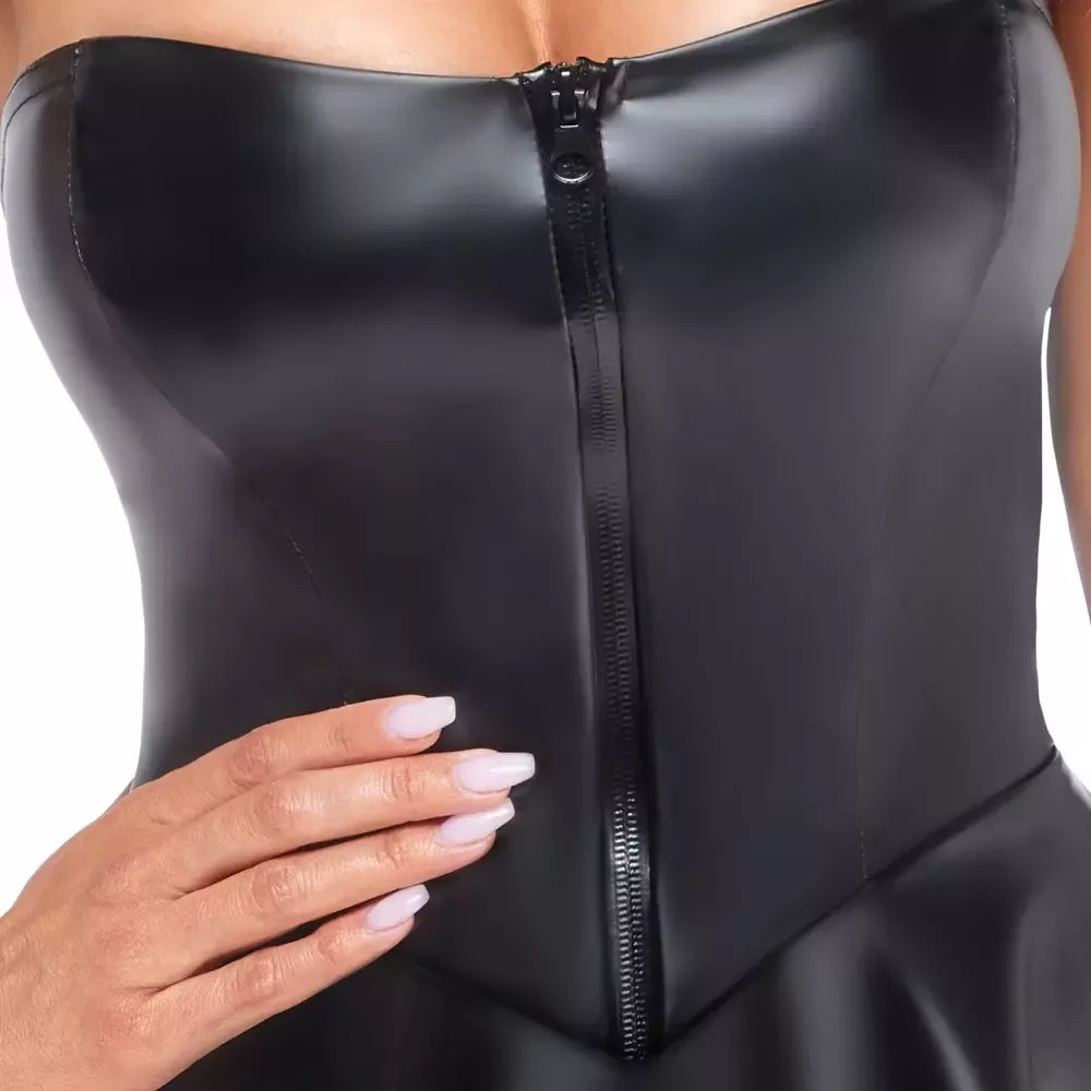 Noir Handmade Libido Tube Dress S – juoda „powerwetlook“ mini suknelė