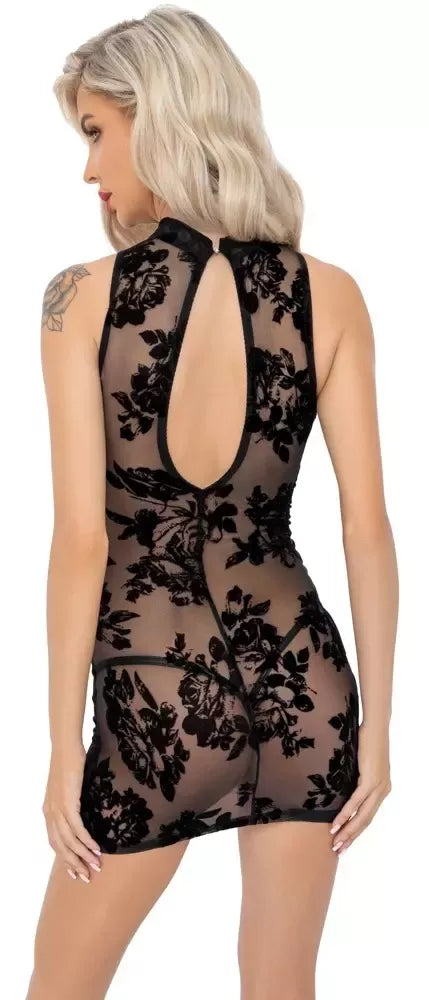 Noir Handmade Mini suknelė XL – gėlėto aksomo tiulis, juoda