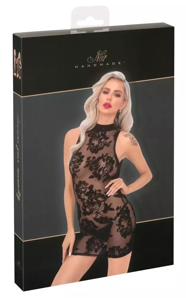 Noir Handmade Mini suknelė XL – gėlėto aksomo tiulis, juoda