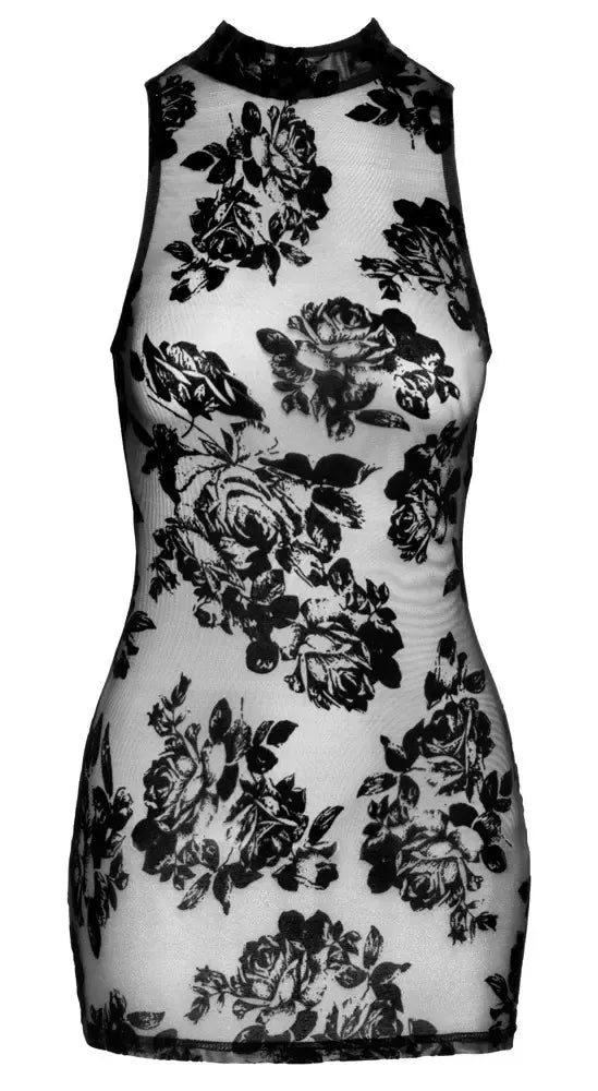 Noir Handmade Mini suknelė XL – gėlėto aksomo tiulis, juoda