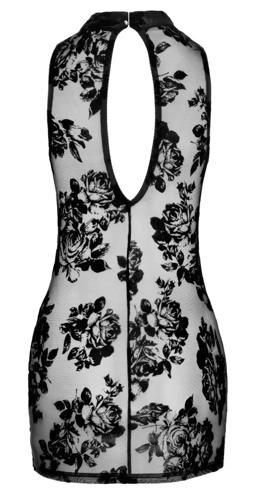 Noir Handmade Mini suknelė XL – gėlėto aksomo tiulis, juoda