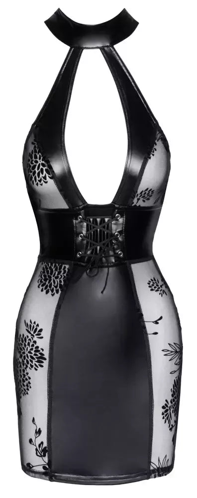 Noir Handmade suknelė L – matinio ir perregimo aksomo derinys, su kaklo juosta, juoda