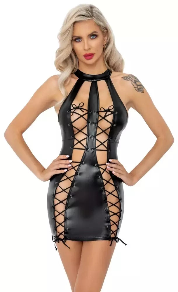 Noir Handmade suknelė S, juoda, Powerwetlook, su reguliuojamais raišteliais priekyje