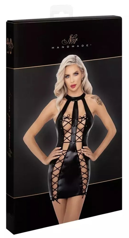 Noir Handmade suknelė S, juoda, Powerwetlook, su reguliuojamais raišteliais priekyje