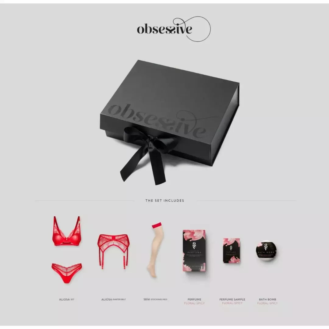 Obsessive Aliosa Gift Box Red – Prabangus apatinio trikotažo rinkinys su kvepalais ir vonios bomba L/XL