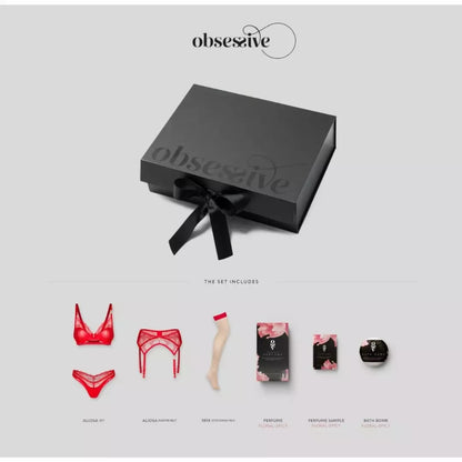 Obsessive Aliosa Gift Box Red – Prabangus apatinio trikotažo rinkinys su kvepalais ir vonios bomba L/XL