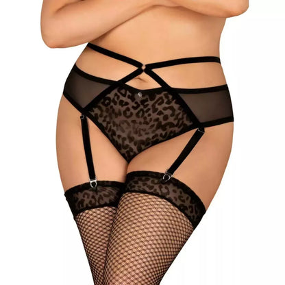 Obsessive Jagueria kojinių laikiklis, didelis dydis 4XL/5XL, gyvūnų raštas ir tinklelis