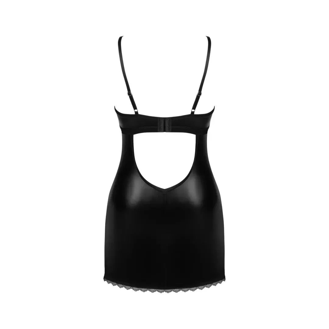 Obsessive Norides naktinukai su kelnaitėmis, juodi, XL/2XL – odos imitacijos efektas, reguliuojamas dydis