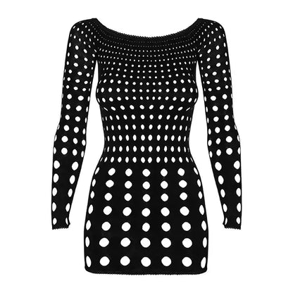 Obsessive Rocker tinklinė suknelė, juoda, S/M/L - atidengtais pečiais, ilgomis rankovėmis