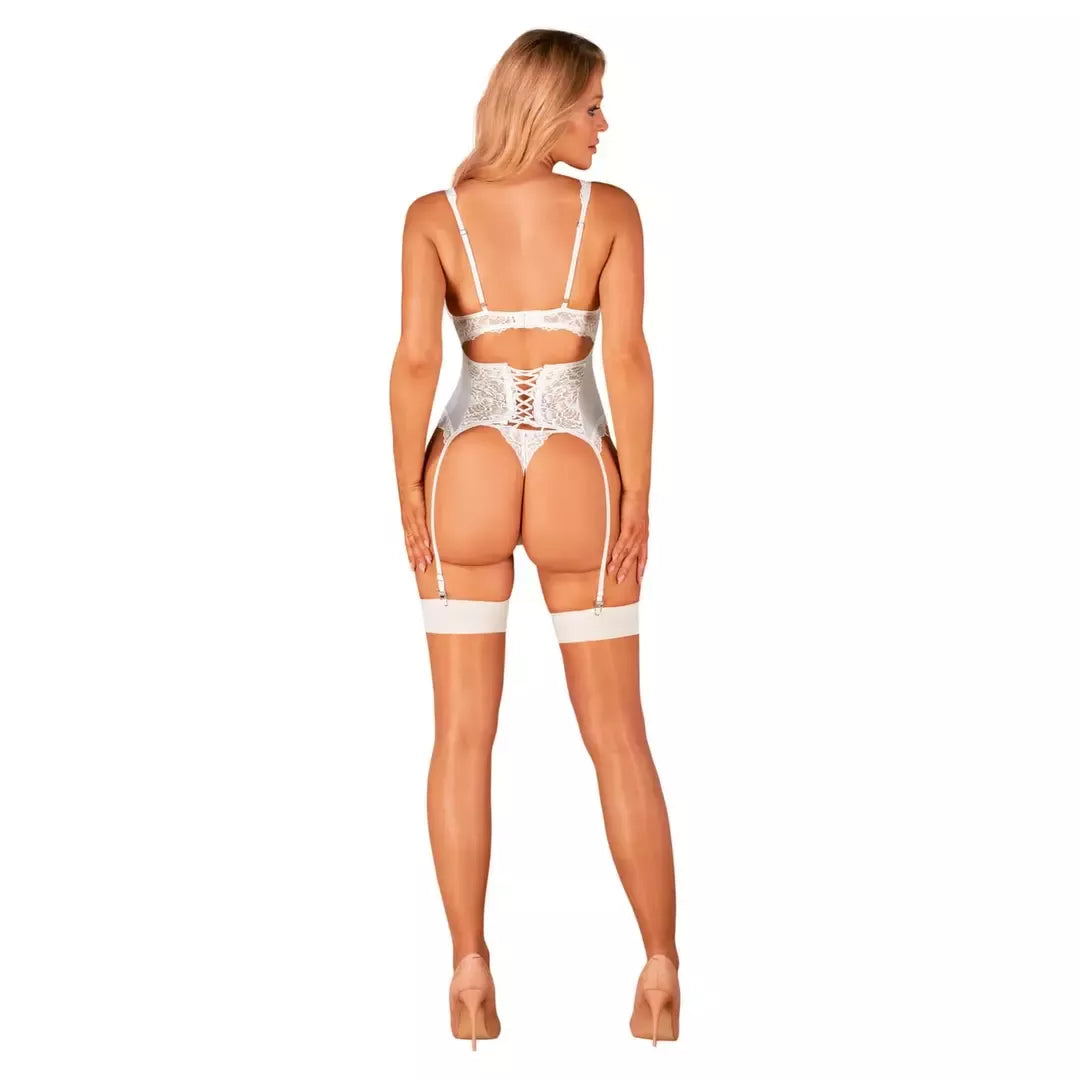 Obsessive S814 permatomos baltos kojinės S/M dydžio – elegantiškas tinklelio pagrindas