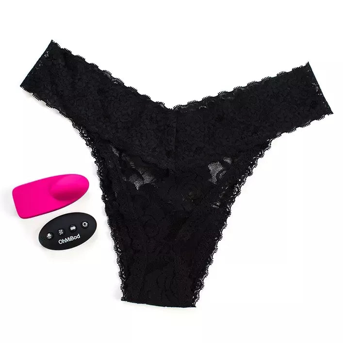 OhMiBod Club Vibe 3.OH belaidis nešiojamas vibro-kelnaičių masažuoklis, juodi nėriniai