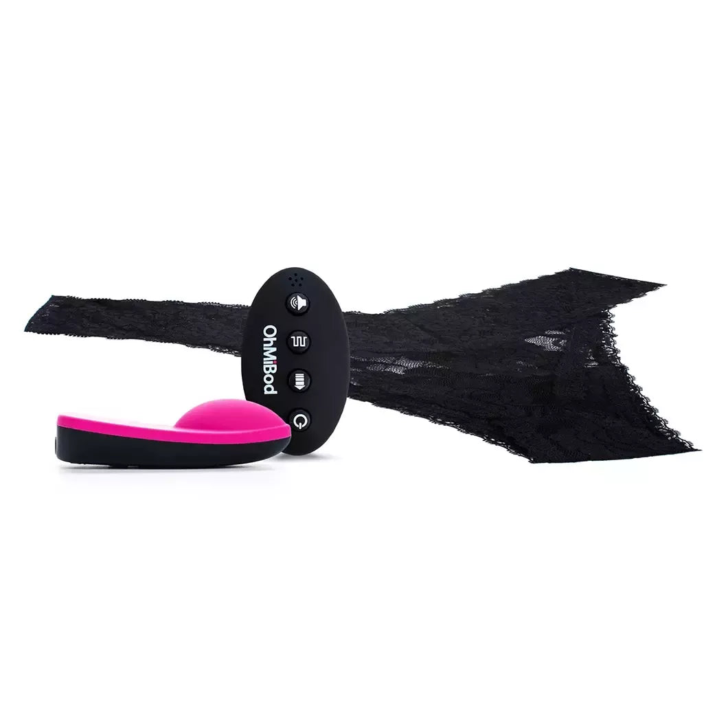 OhMiBod Club Vibe 3.OH belaidis nešiojamas vibro-kelnaičių masažuoklis, juodi nėriniai