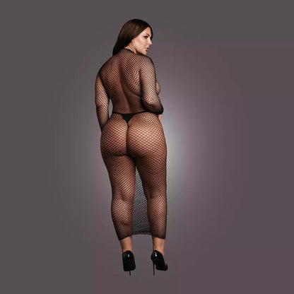 OSX juoda ilgomis rankovėmis tinklinio stiliaus suknelė su aukšta apykakle, XL-4XL