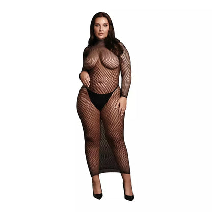 OSX juoda ilgomis rankovėmis tinklinio stiliaus suknelė su aukšta apykakle, XL-4XL