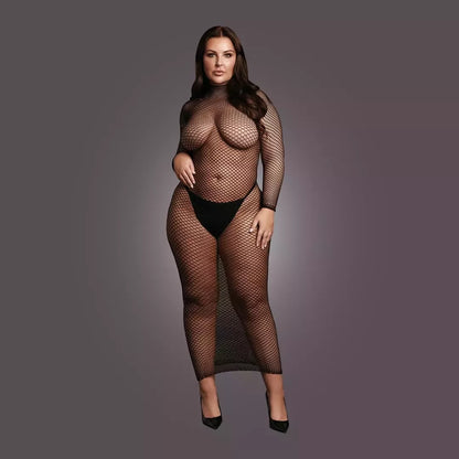 OSX juoda ilgomis rankovėmis tinklinio stiliaus suknelė su aukšta apykakle, XL-4XL
