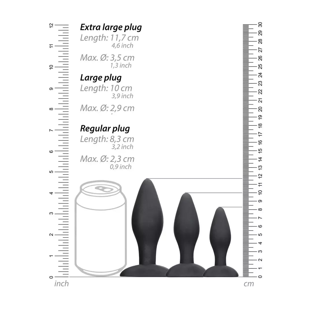 Ouch! Apex Silicone Plug Set – smailėjantis dizainas, juodas, 3 dydžiai