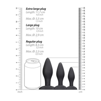 Ouch! Apex Silicone Plug Set – smailėjantis dizainas, juodas, 3 dydžiai