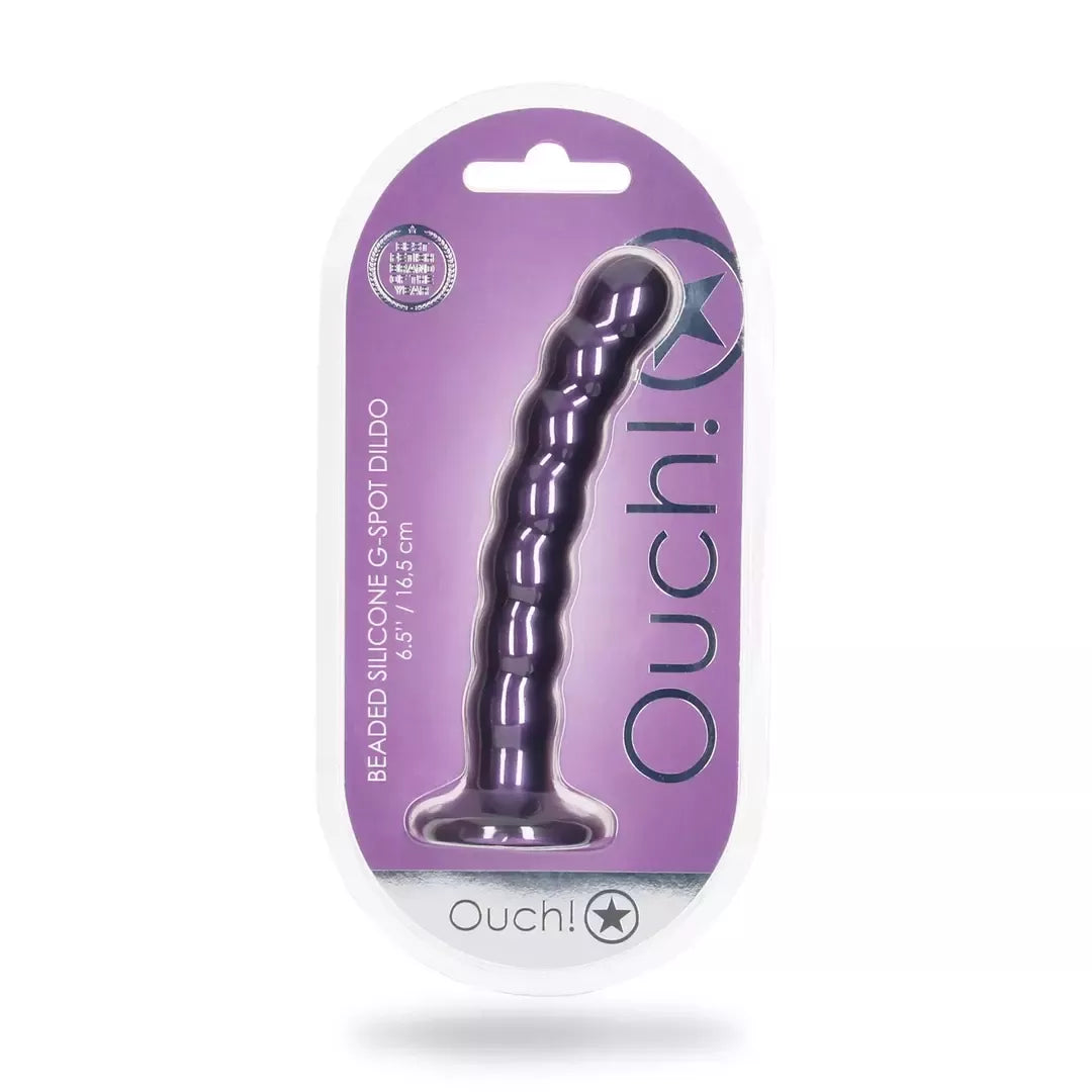 Ouch! Beaded Silicone Intimate Wand 16,5 cm metalo spalvos su siurbiamuoju pagrindu