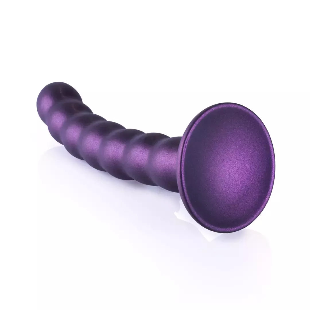 Ouch! Beaded Silicone Intimate Wand 16,5 cm metalo spalvos su siurbiamuoju pagrindu