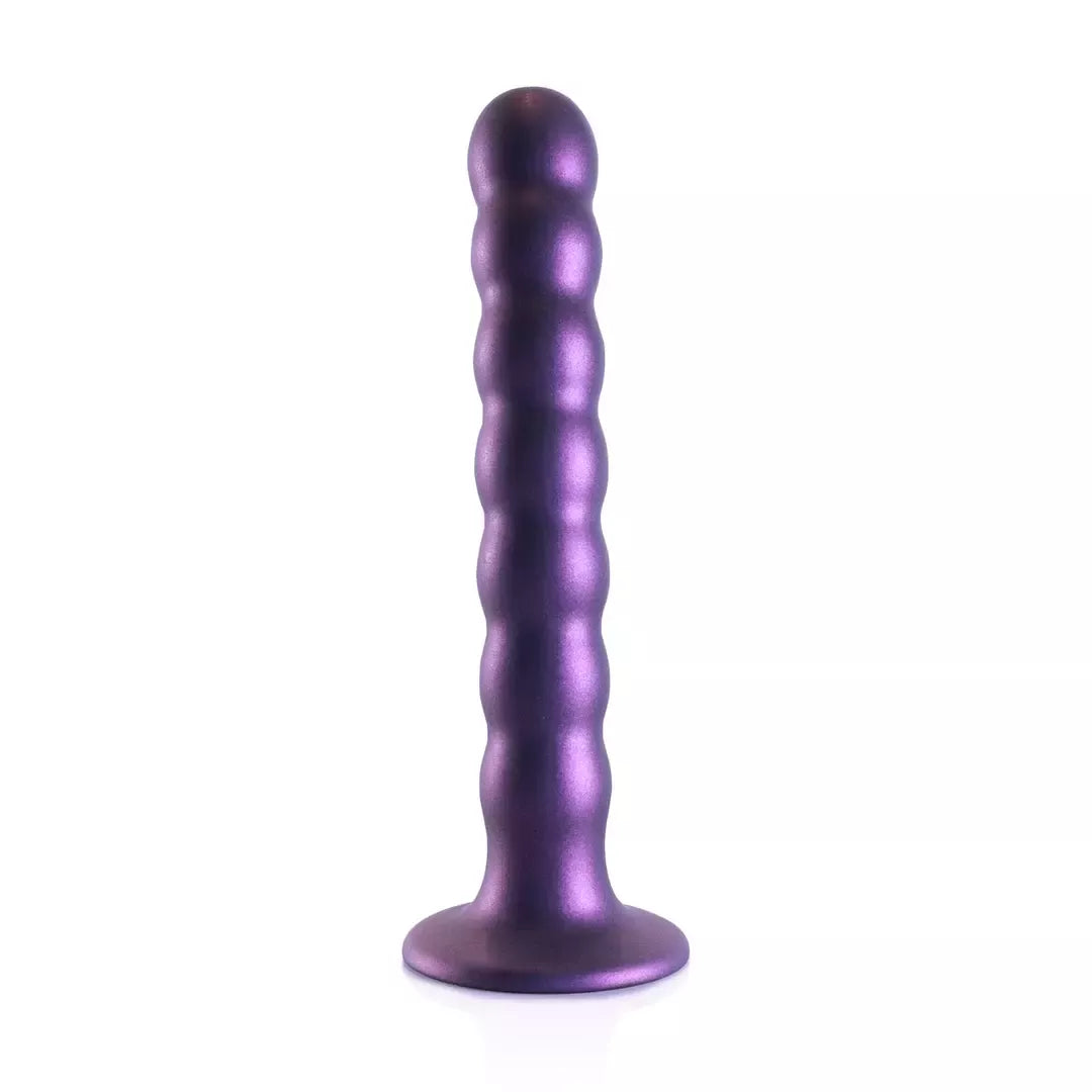 Ouch! Beaded Silicone Intimate Wand 16,5 cm metalo spalvos su siurbiamuoju pagrindu
