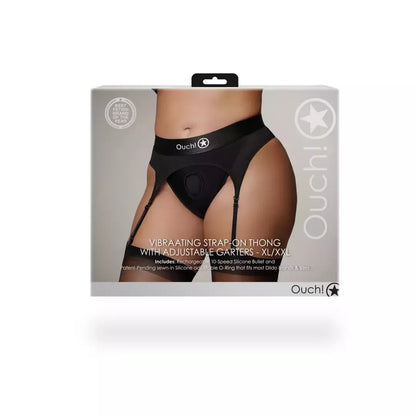 Ouch! by Shots vibruojantys reguliuojami diržiniai diržai su keliaraiščiais XL/XXL, juodi