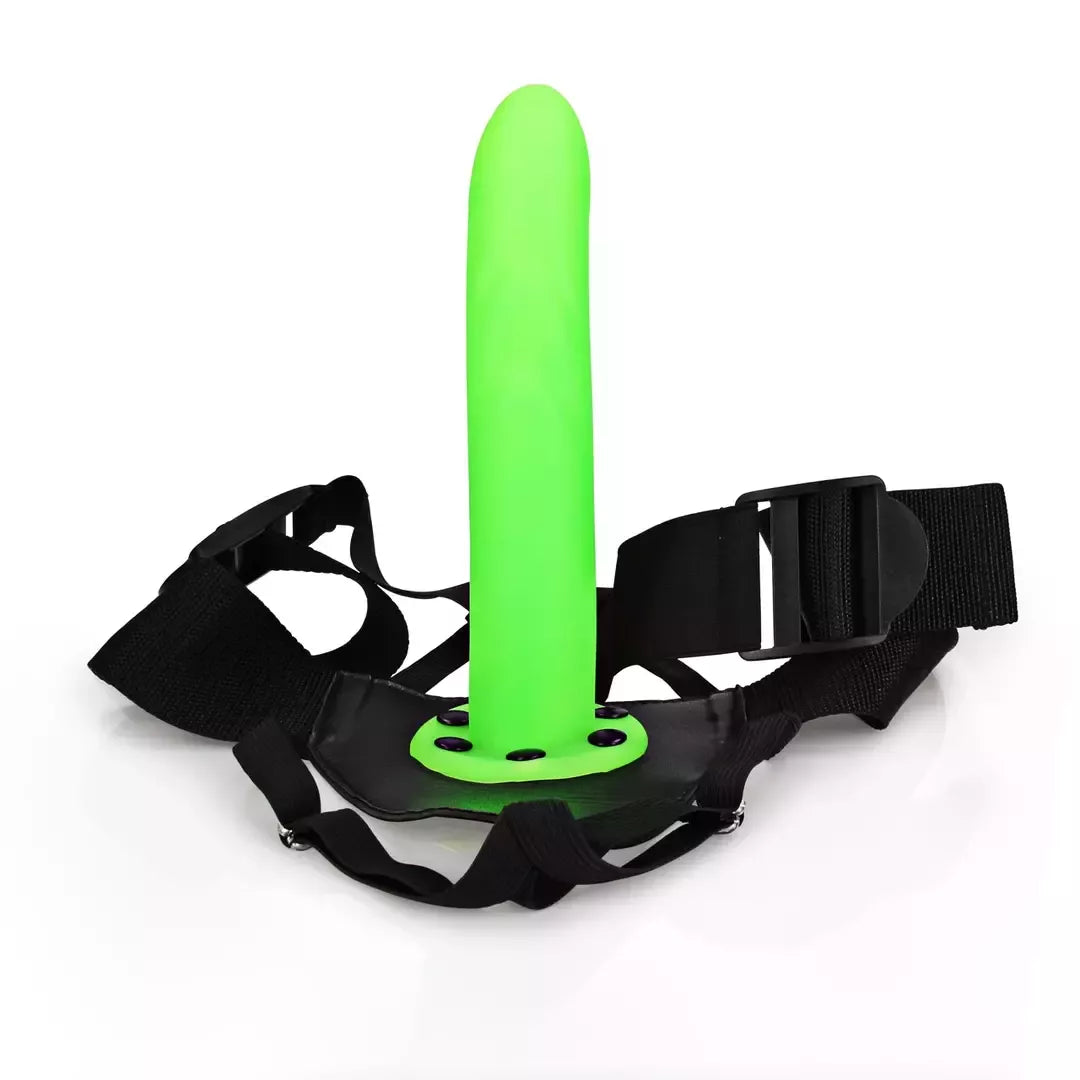 Ouch! Glow in the Dark Curved Hollow Strap-On reguliuojamas 20 cm
