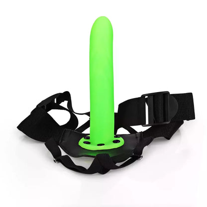Ouch! Glow in the Dark Curved Hollow Strap-On reguliuojamas 20 cm