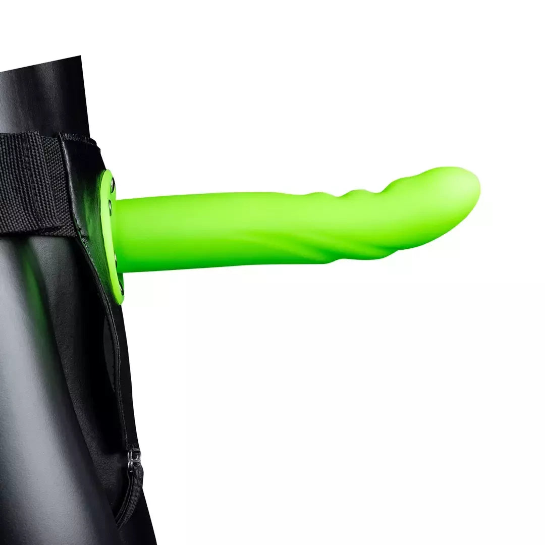 Ouch! Glow in the Dark Curved Hollow Strap-On reguliuojamas 20 cm