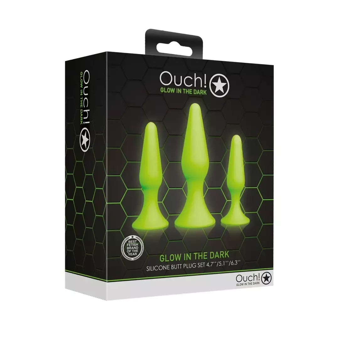 Ouch! Glow in the Dark Plug Set – Fluorescent Green, 3 Sizes