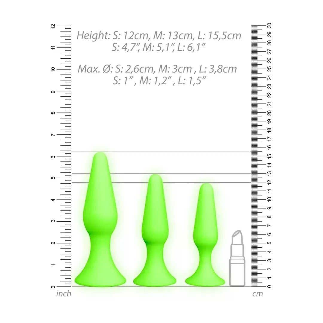 Ouch! Glow in the Dark Plug Set – Fluorescent Green, 3 Sizes
