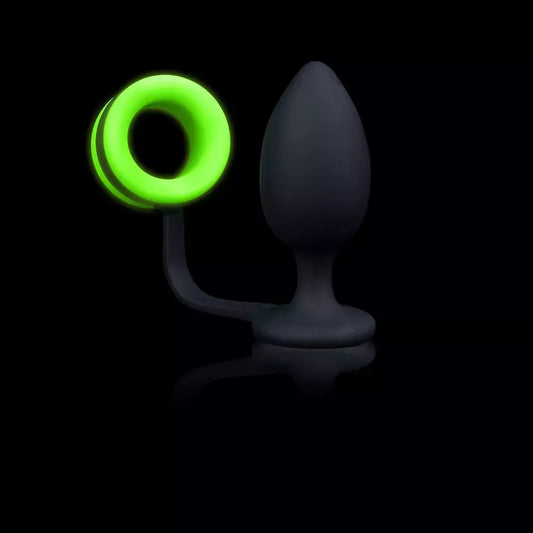 Ouch! Glow in the Dark silikoninis kištukas ir atraminis žiedas – fluorescencinė žalia