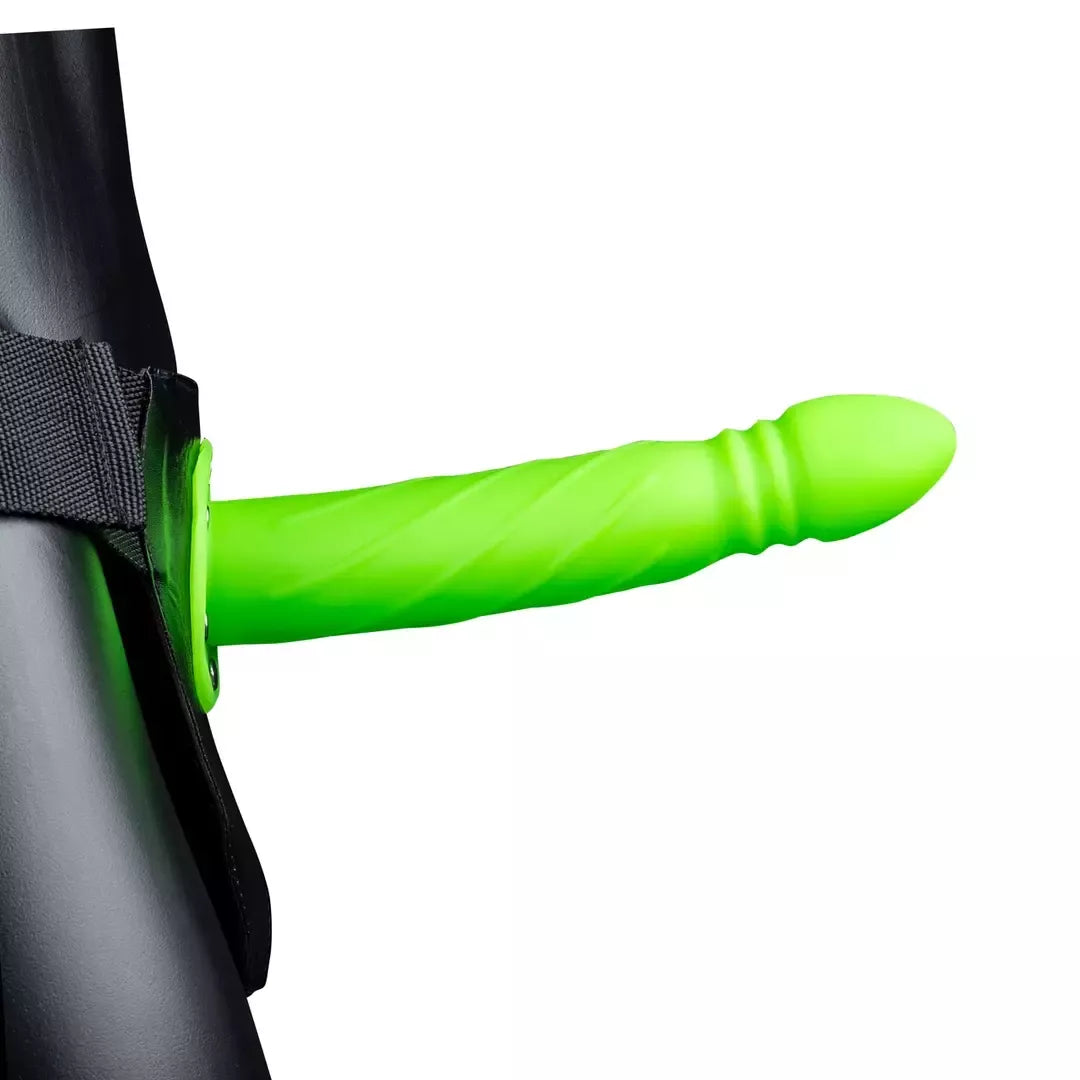 Ouch! Glow-in-the-Dark Twisted Hollow Strap-On 20cm reguliuojamas modelis