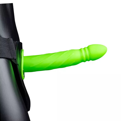 Ouch! Glow-in-the-Dark Twisted Hollow Strap-On 20cm reguliuojamas modelis