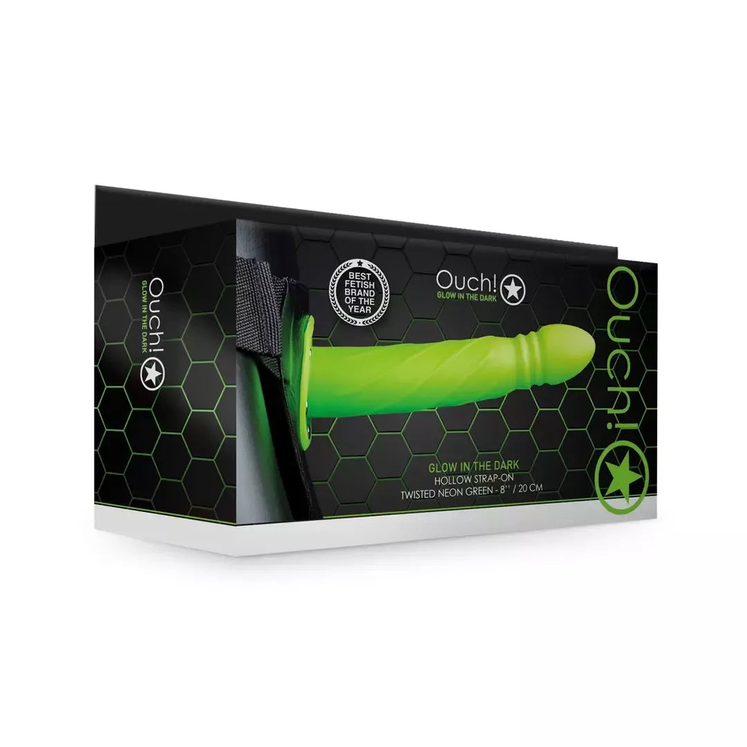 Ouch! Glow-in-the-Dark Twisted Hollow Strap-On 20cm reguliuojamas modelis