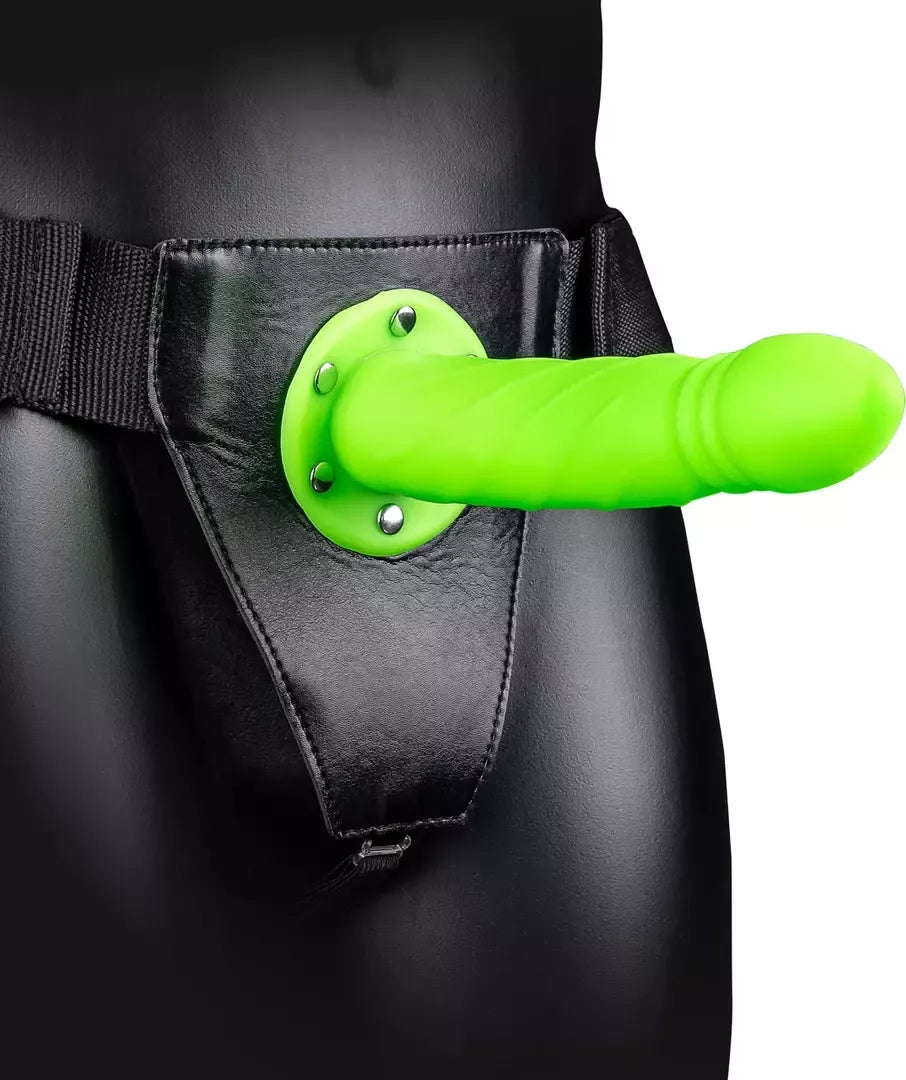 Ouch! Glow-in-the-Dark Twisted Hollow Strap-On 20cm reguliuojamas modelis